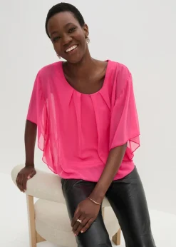 bonprix bonprix Camisas Y Blusas|Novedades>Blusa de gasa con camiseta interior Rosa oscuro