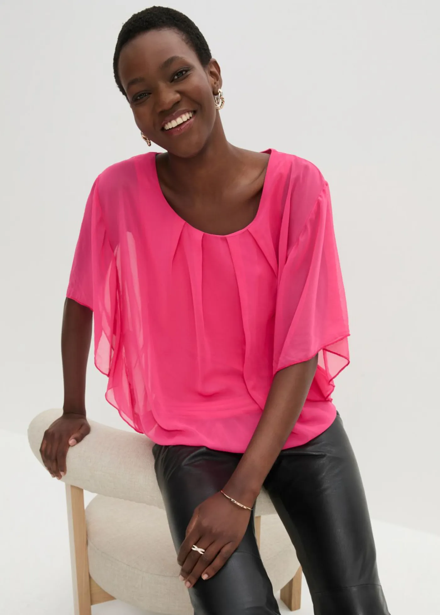 bonprix bonprix Camisas Y Blusas|Novedades>Blusa de gasa con camiseta interior Rosa oscuro