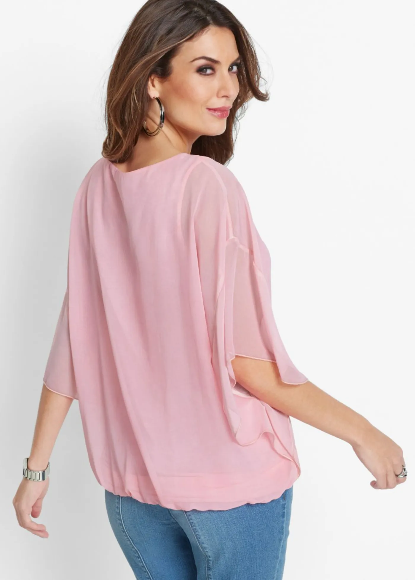 bonprix bonprix Camisas Y Blusas|Novedades>Blusa de gasa con camiseta interior Rosa empolvado
