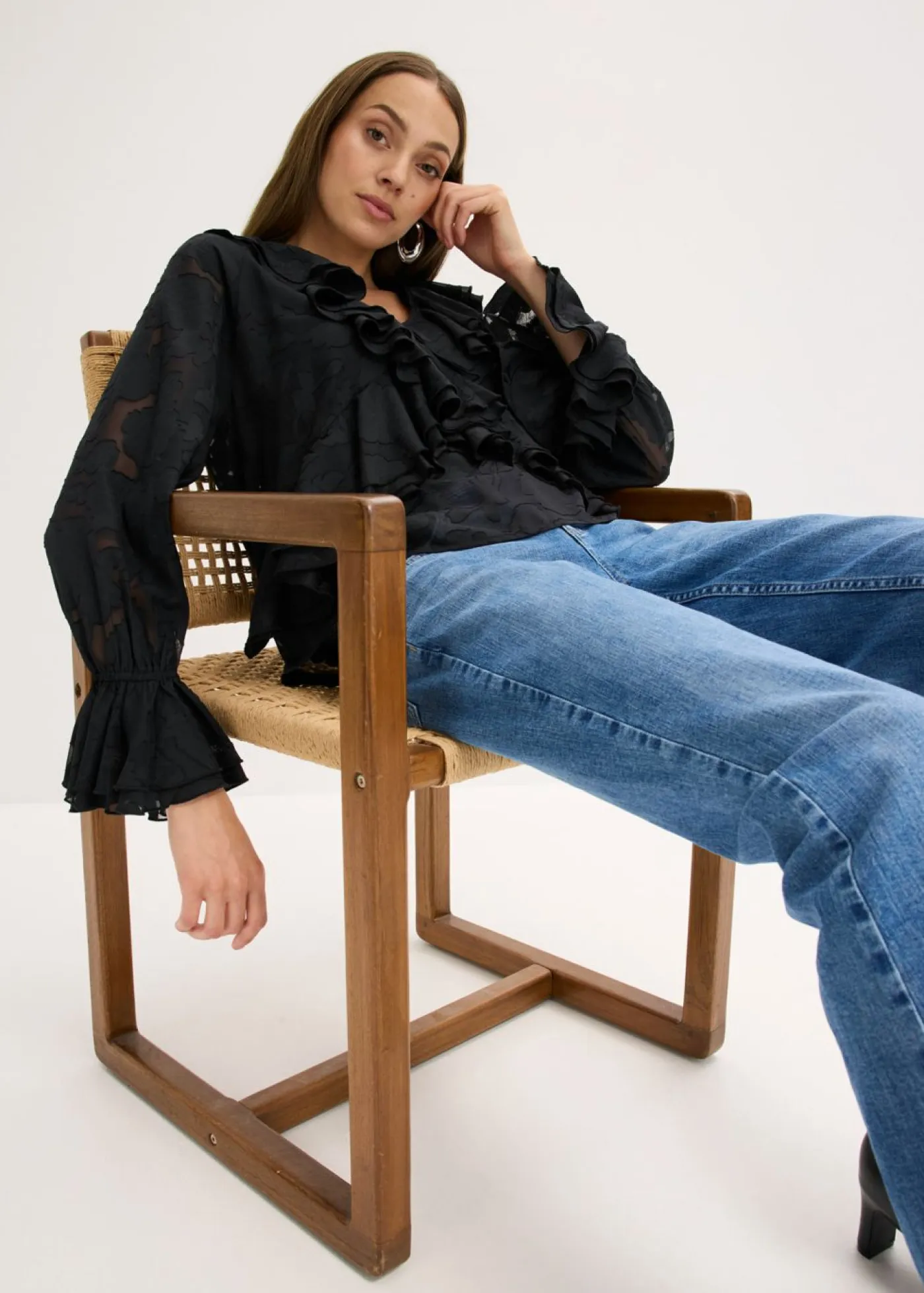 bonprix bonprix Camisas Y Blusas>Blusa de gasa con ligeras transparencias Negro