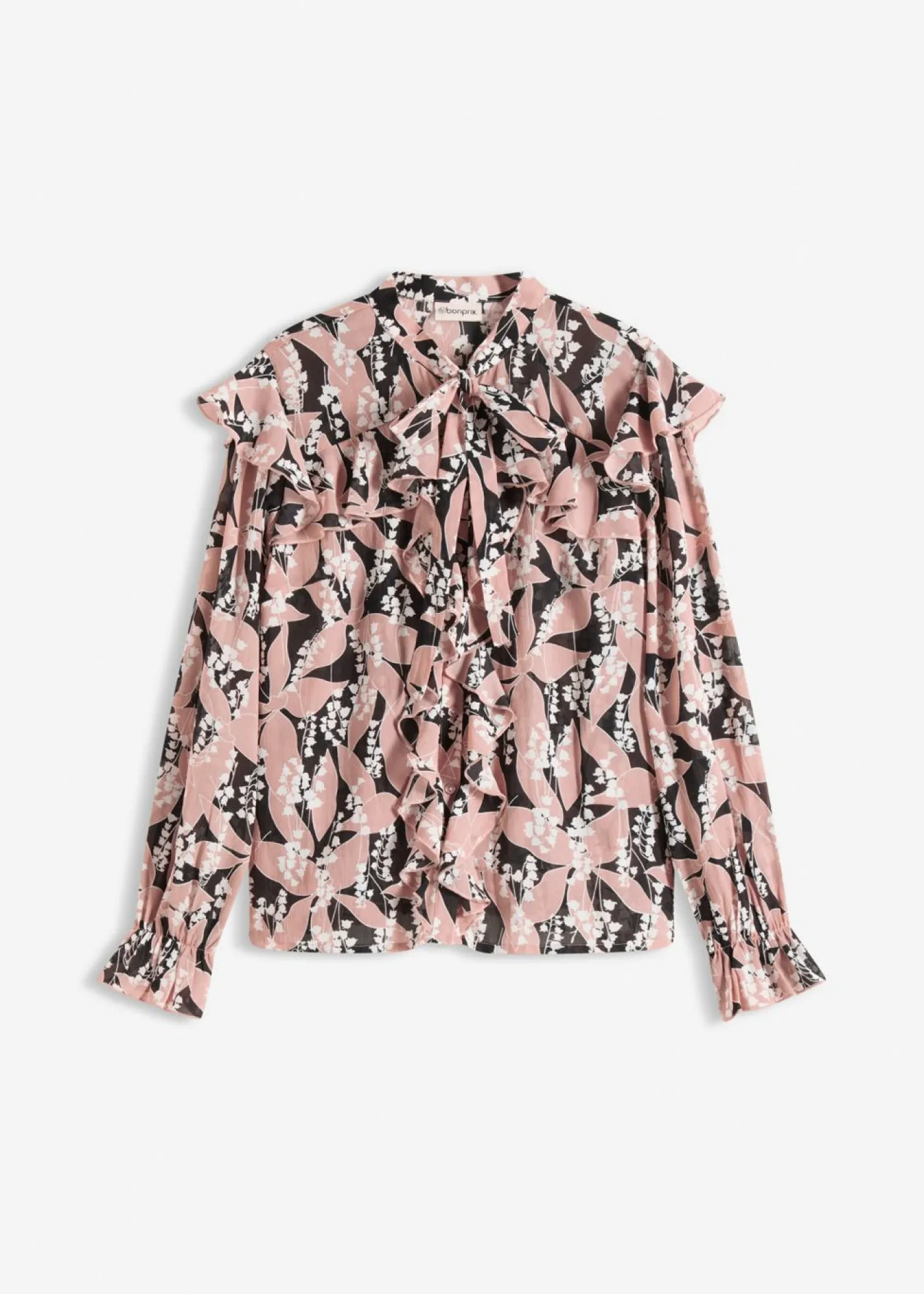 bonprix bonprix Camisas Y Blusas>Blusa de gasa con volantes Negro-rosa palo