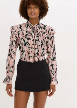 bonprix bonprix Camisas Y Blusas>Blusa de gasa con volantes Negro-rosa palo