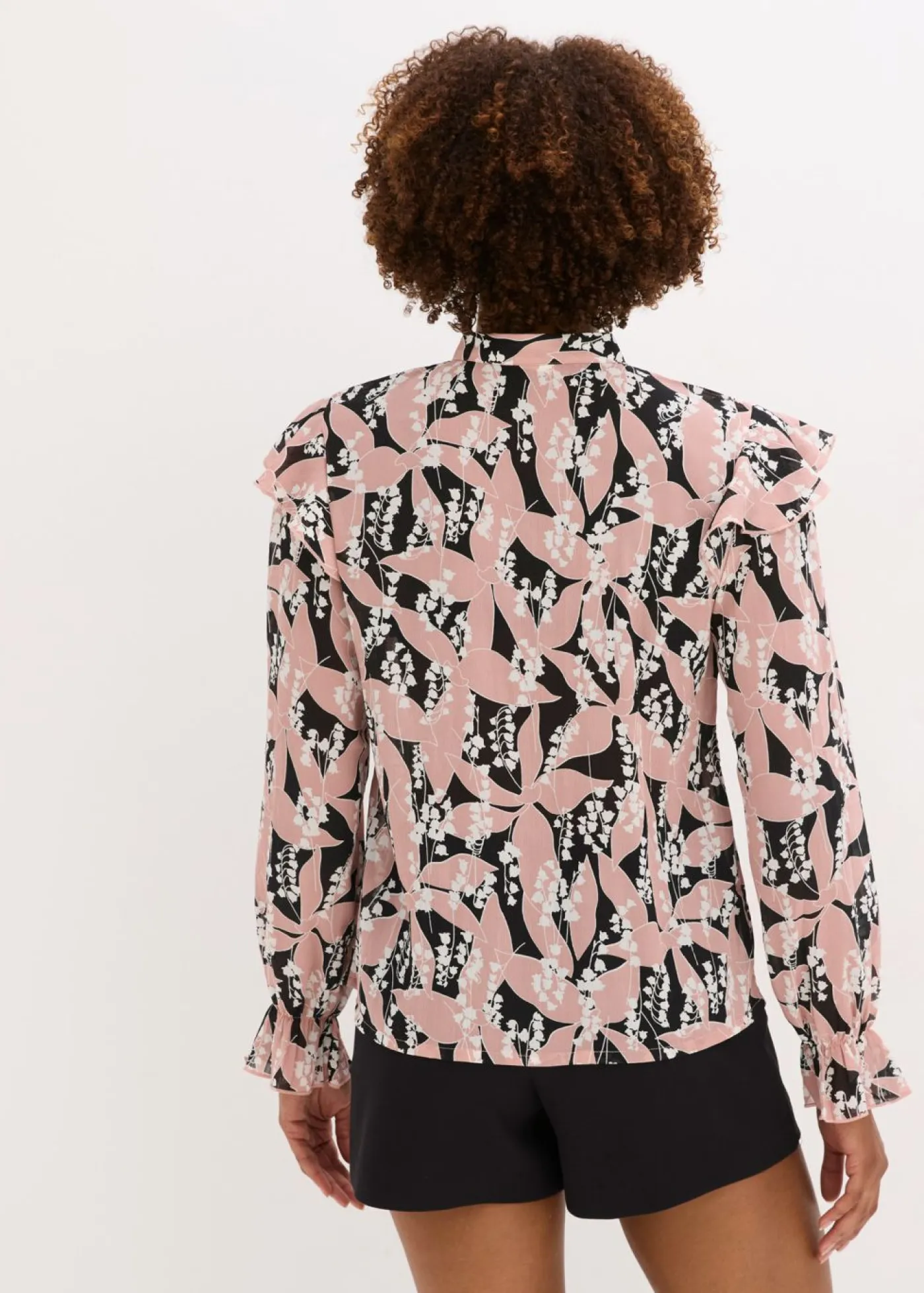 bonprix bonprix Camisas Y Blusas>Blusa de gasa con volantes Negro-rosa palo