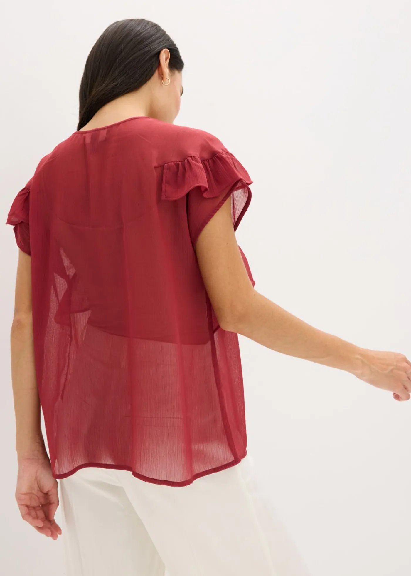 bonprix bonprix Camisas Y Blusas>Blusa de gasa con volantes Rojo