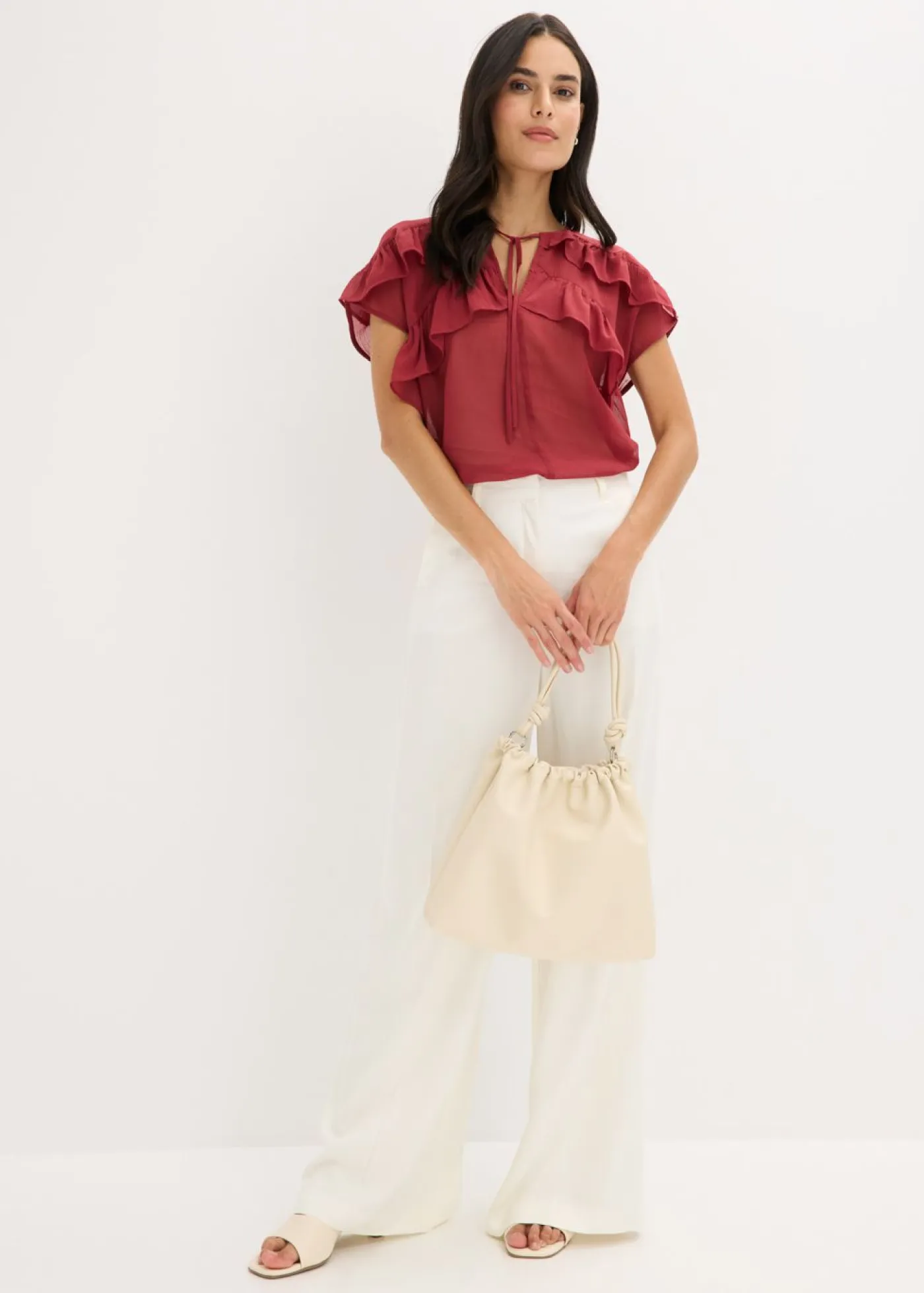 bonprix bonprix Camisas Y Blusas>Blusa de gasa con volantes Rojo