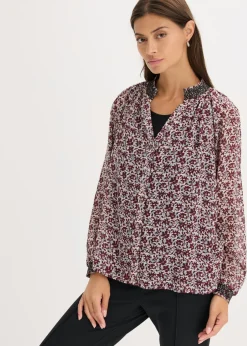 Mujer bonprix bonprix Blusa de gasa estampada con bordado