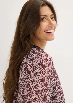 Mujer bonprix bonprix Blusa de gasa estampada con bordado