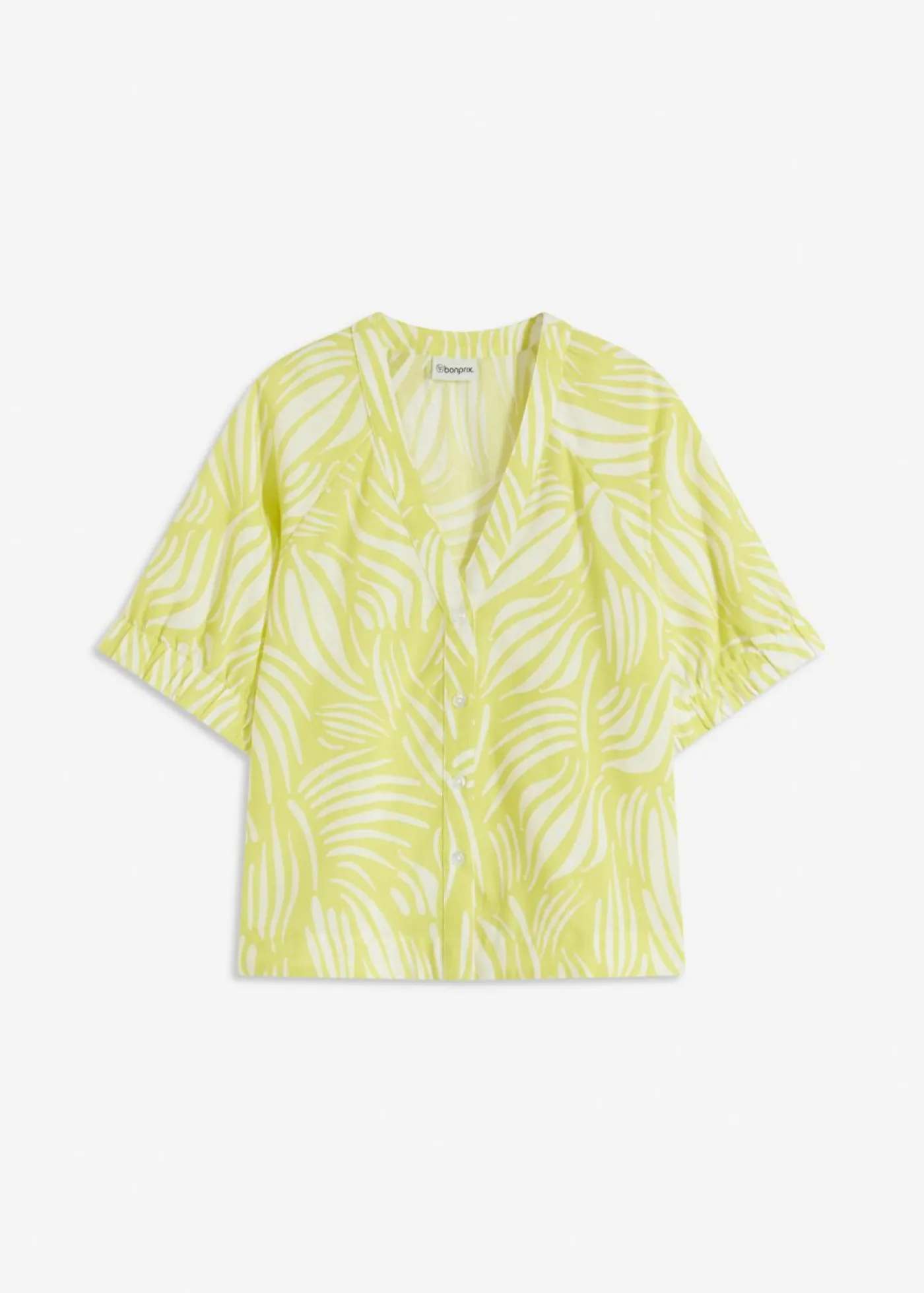 bonprix bonprix Camisas Y Blusas>Blusa de manga corta con aspecto de lino amarillo cítrico-blanco lana