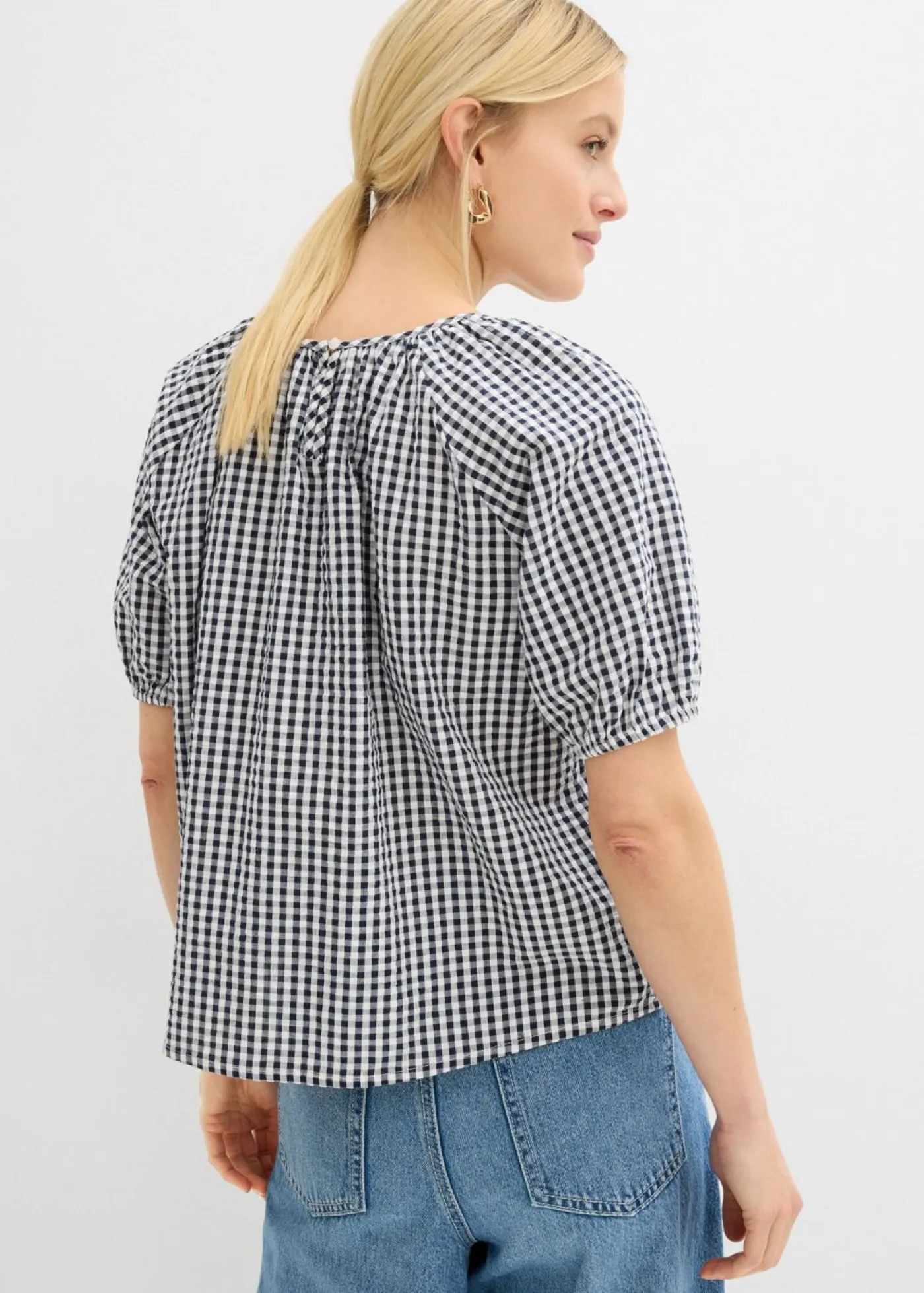 bonprix bonprix Camisas Y Blusas|Novedades>Blusa de manga corta de algodón puro Azul marino-blanco