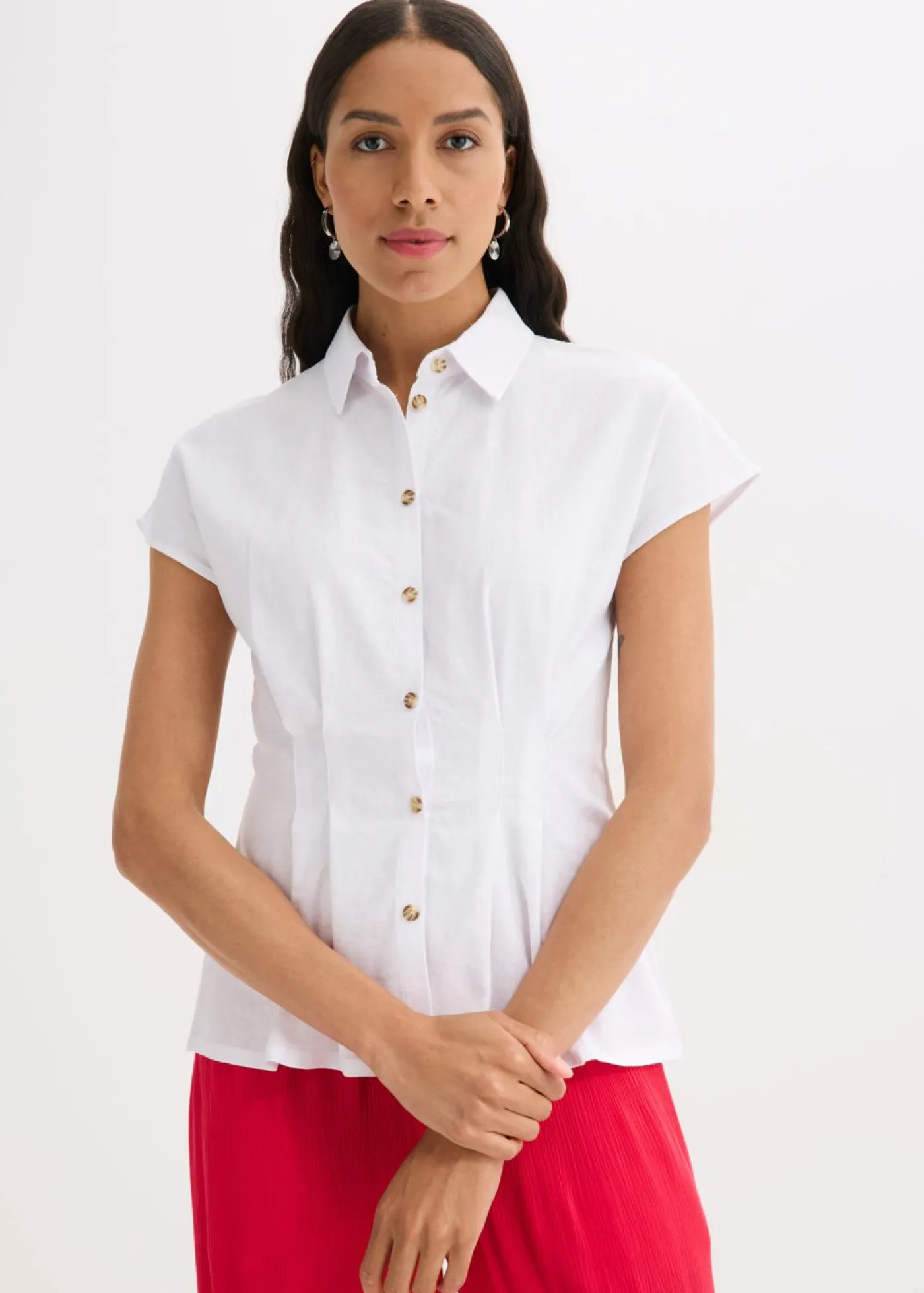 bonprix bonprix Camisas Y Blusas>Blusa de manga corta de mezcla de lino vaporoso Blanco