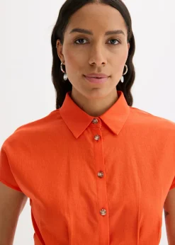 Mujer bonprix bonprix Blusa de manga corta de mezcla de lino vaporoso