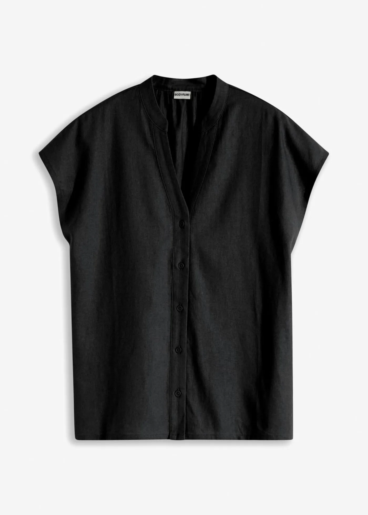 bonprix bonprix Camisas Y Blusas>Blusa de manga corta de mezcla de lino vaporoso Negro