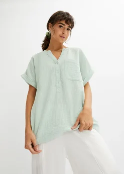 bonprix bonprix Camisas Y Blusas>Blusa de manga corta de muselina Verde pastel