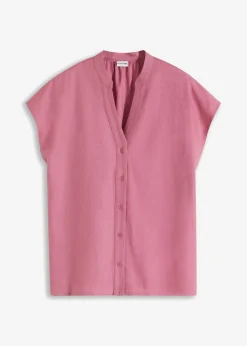 Mujer bonprix bonprix Blusa de manga corta de mezcla de lino vaporoso