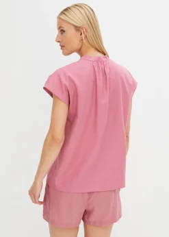 Mujer bonprix bonprix Blusa de manga corta de mezcla de lino vaporoso