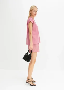 Mujer bonprix bonprix Blusa de manga corta de mezcla de lino vaporoso