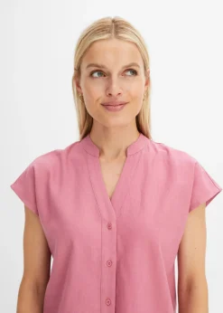 Mujer bonprix bonprix Blusa de manga corta de mezcla de lino vaporoso