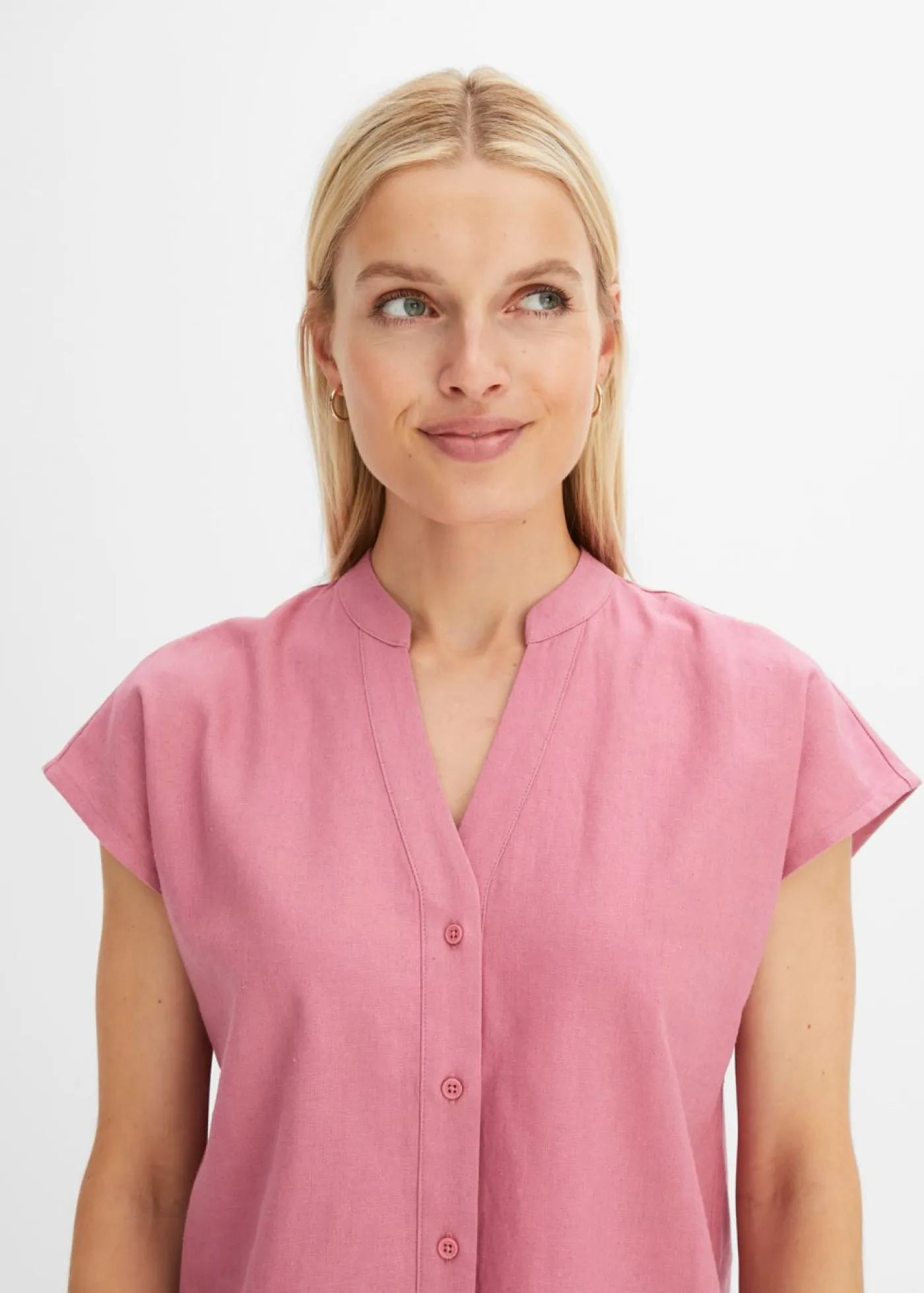 Mujer bonprix bonprix Blusa de manga corta de mezcla de lino vaporoso