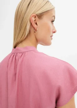 Mujer bonprix bonprix Blusa de manga corta de mezcla de lino vaporoso