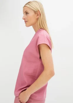 Mujer bonprix bonprix Blusa de manga corta de mezcla de lino vaporoso