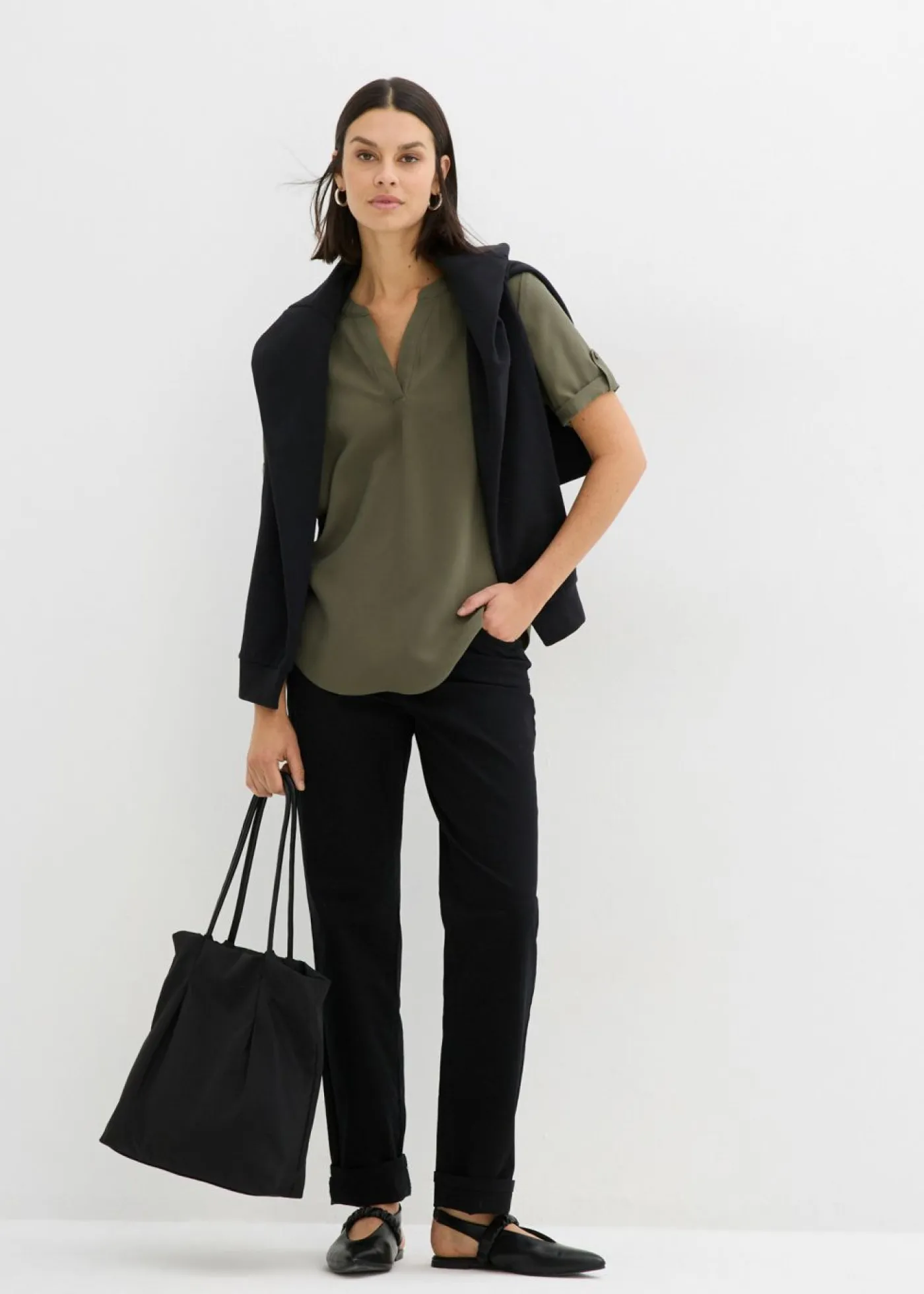 Mujer bonprix bonprix Blusa de manga corta de mezcla de viscosa firme