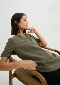 Mujer bonprix bonprix Blusa de manga corta de mezcla de viscosa firme