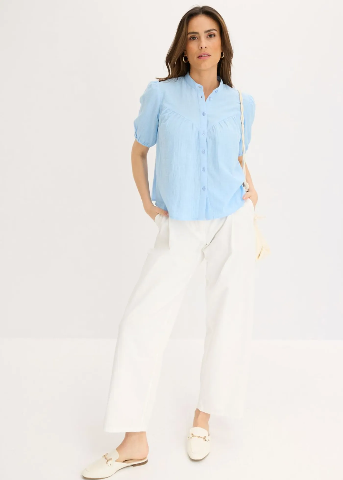 bonprix bonprix Camisas Y Blusas>Blusa de manga corta de muselina Azul claro