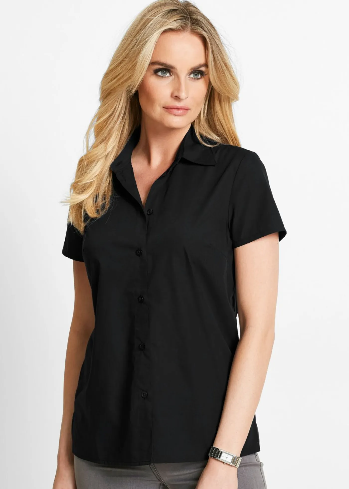 bonprix bonprix Camisas Y Blusas>Blusa de manga corta de popelín Negro