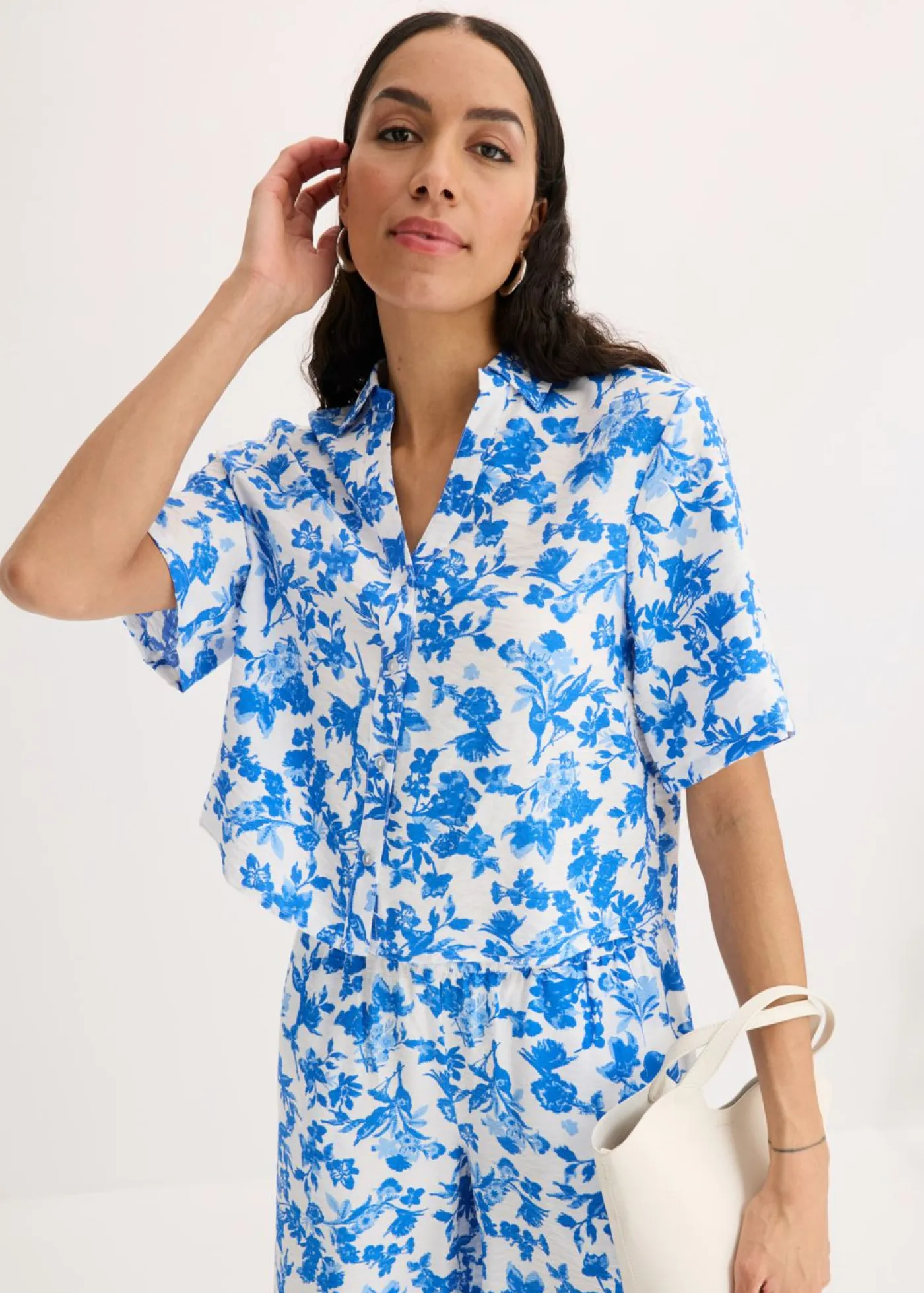 bonprix bonprix Camisas Y Blusas>Blusa de manga corta de suave mezcla de viscosa Blanco