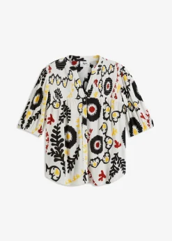 Mujer bonprix bonprix Blusa de manga corta de viscosa fluida con detalle de nido de abeja