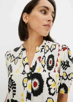 Mujer bonprix bonprix Blusa de manga corta de viscosa fluida con detalle de nido de abeja