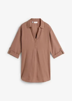 bonprix bonprix Camisas Y Blusas|Novedades>Blusa de mangas 3/4 con lino marrón