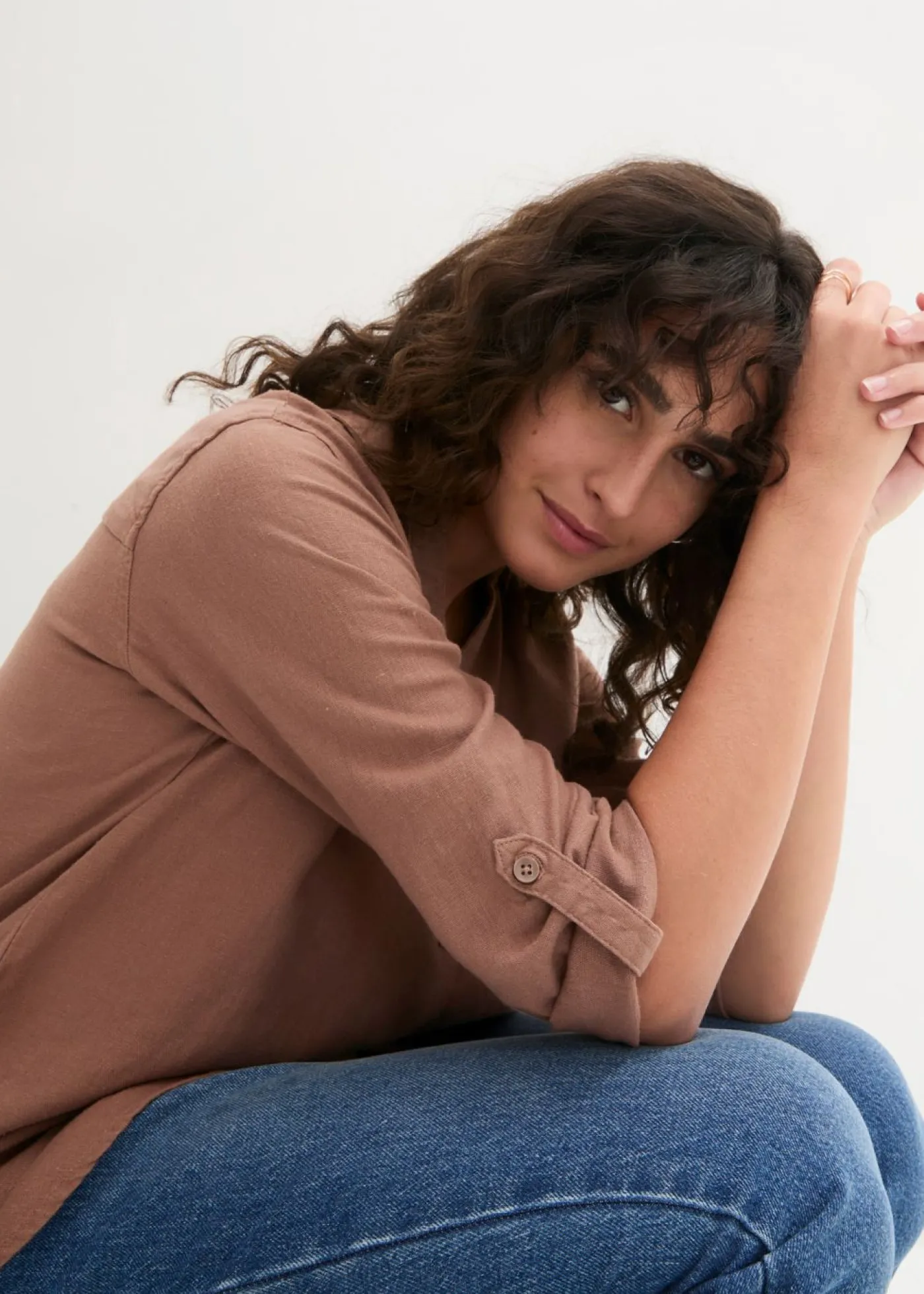 bonprix bonprix Camisas Y Blusas|Novedades>Blusa de mangas 3/4 con lino marrón