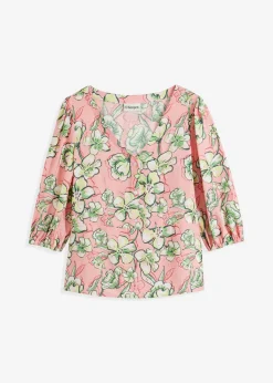bonprix bonprix Camisas Y Blusas>Blusa de mezcla de viscosa fluida Rosa suave de flores