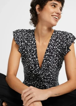 bonprix bonprix Camisetas|Novedades>Blusa de mezcla de viscosa Rosa-blanco de flores