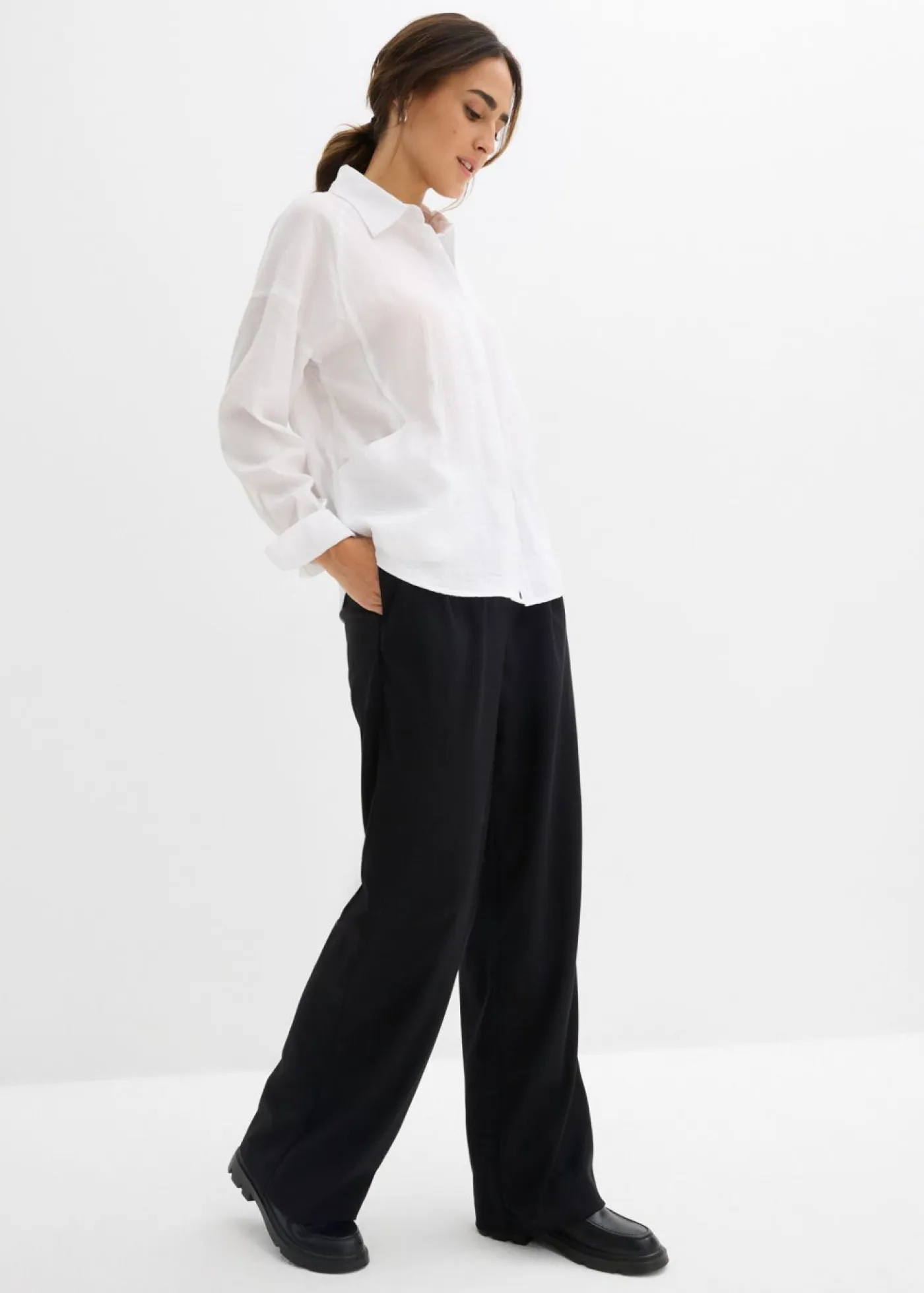 bonprix bonprix Camisas Y Blusas>Blusa de mezcla de viscosa con bolsillos Blanco