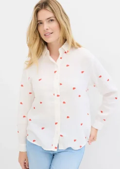 bonprix bonprix Camisas Y Blusas>Blusa de muselina con corazones Blanco-fresa