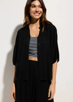bonprix bonprix Ropa De Playa|Camisas Y Blusas>Blusa de playa corta de viscosa fluida Negro