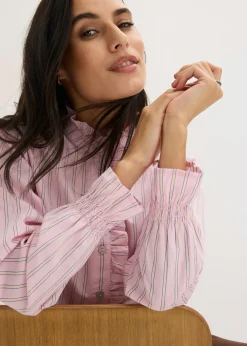 Mujer bonprix bonprix Blusa de popelín con volantes en el cuello