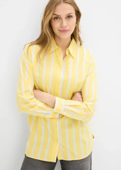 bonprix bonprix Camisas Y Blusas>Blusa de popelín de algodón amarillo claro-blanco-azul pálido rayas verticales