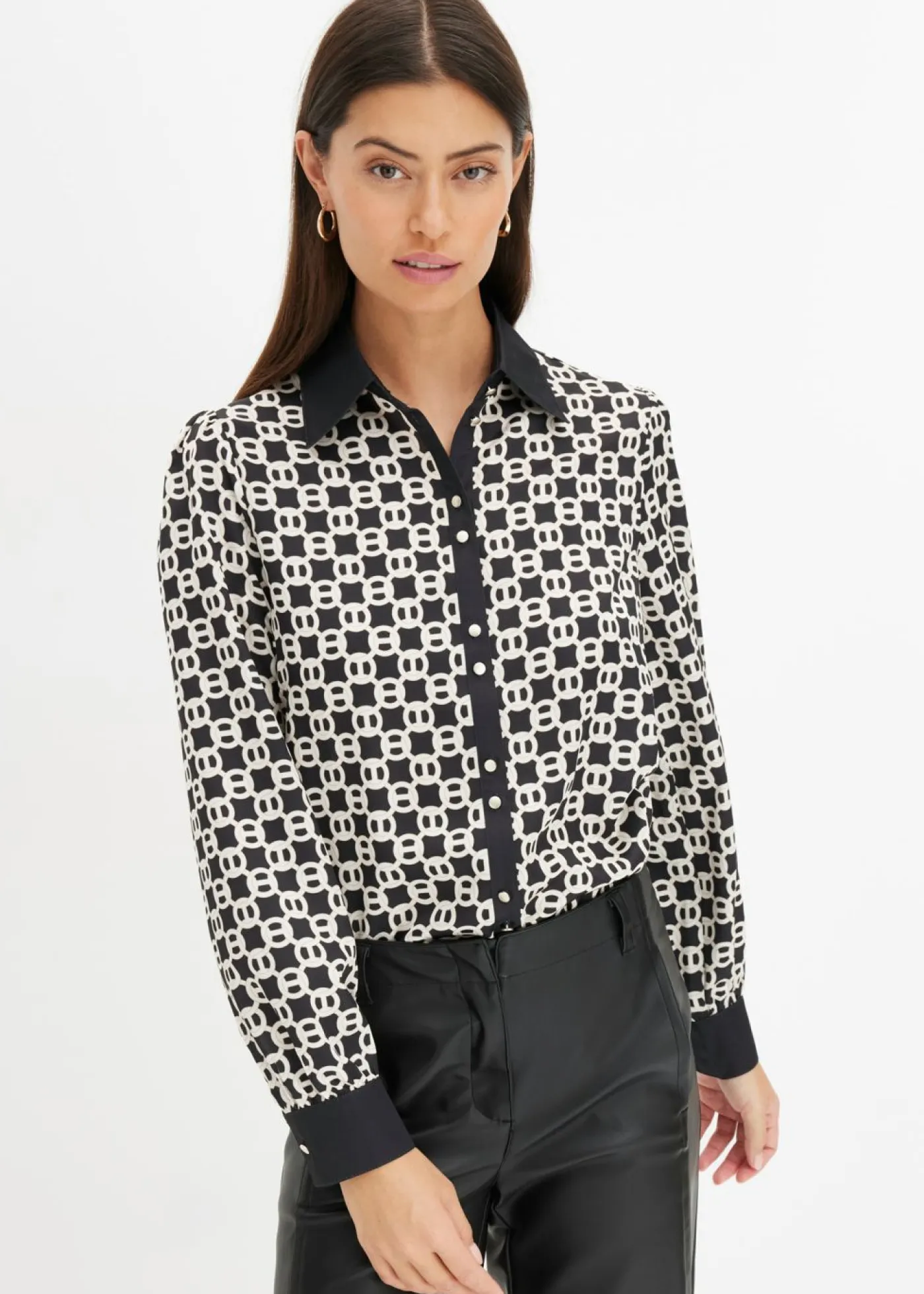 bonprix bonprix Camisas Y Blusas|Novedades>Blusa de satén Negro-blanco lana