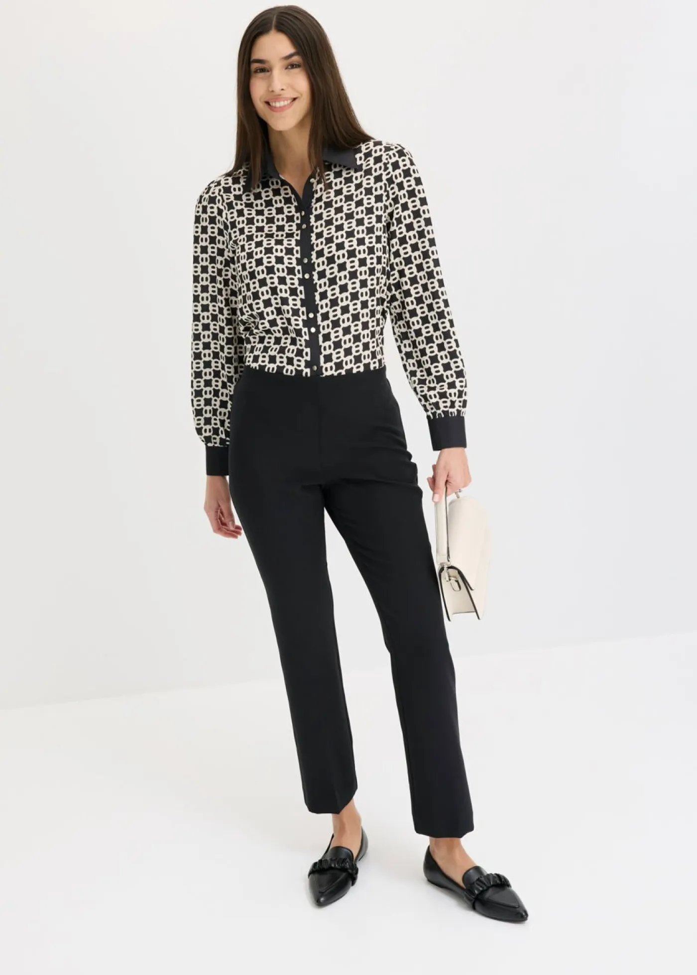 bonprix bonprix Camisas Y Blusas|Novedades>Blusa de satén Negro-blanco lana