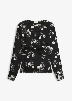 bonprix bonprix Camisas Y Blusas>Blusa de satén fluido Negro con flores