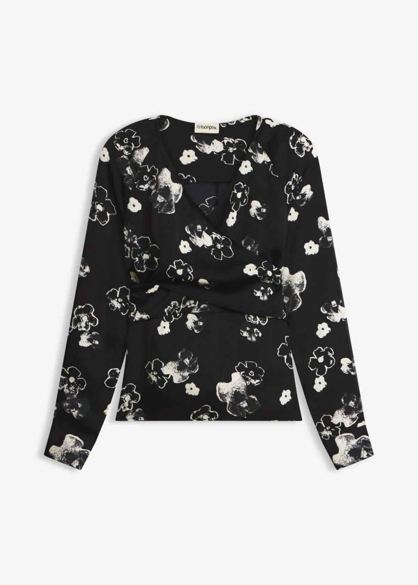 bonprix bonprix Camisas Y Blusas>Blusa de satén fluido Negro con flores