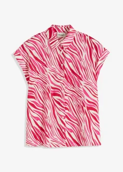 bonprix bonprix Conjuntos De Ropa|Camisas Y Blusas>Blusa de satén fluido crema/rosa con estampado gráfico