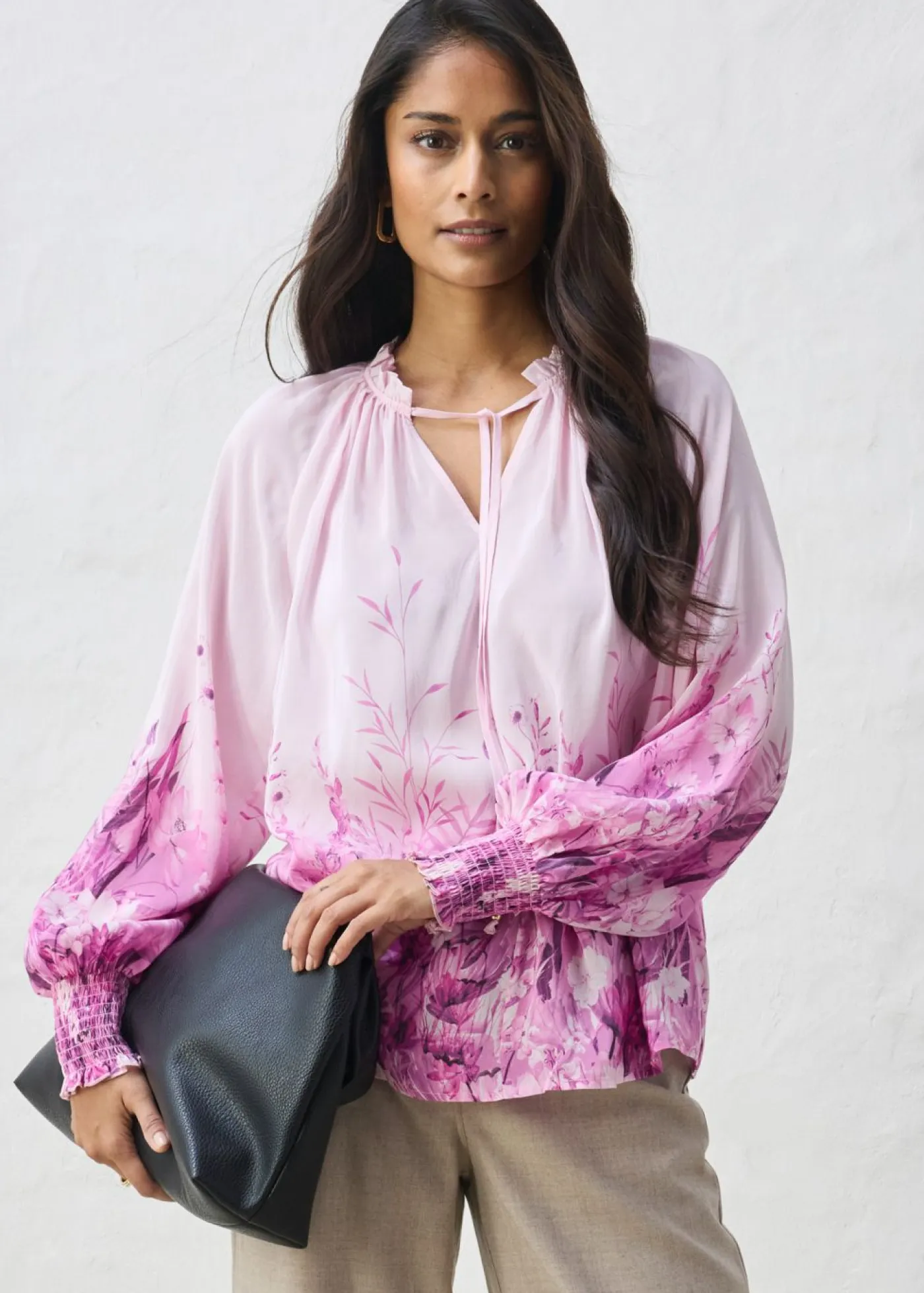 bonprix bonprix Premium|Camisas Y Blusas>Blusa de seda Rosa/orquídea claro de flores