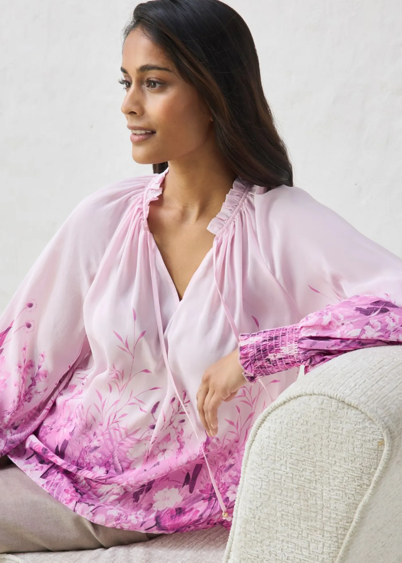 bonprix bonprix Premium|Camisas Y Blusas>Blusa de seda Rosa/orquídea claro de flores