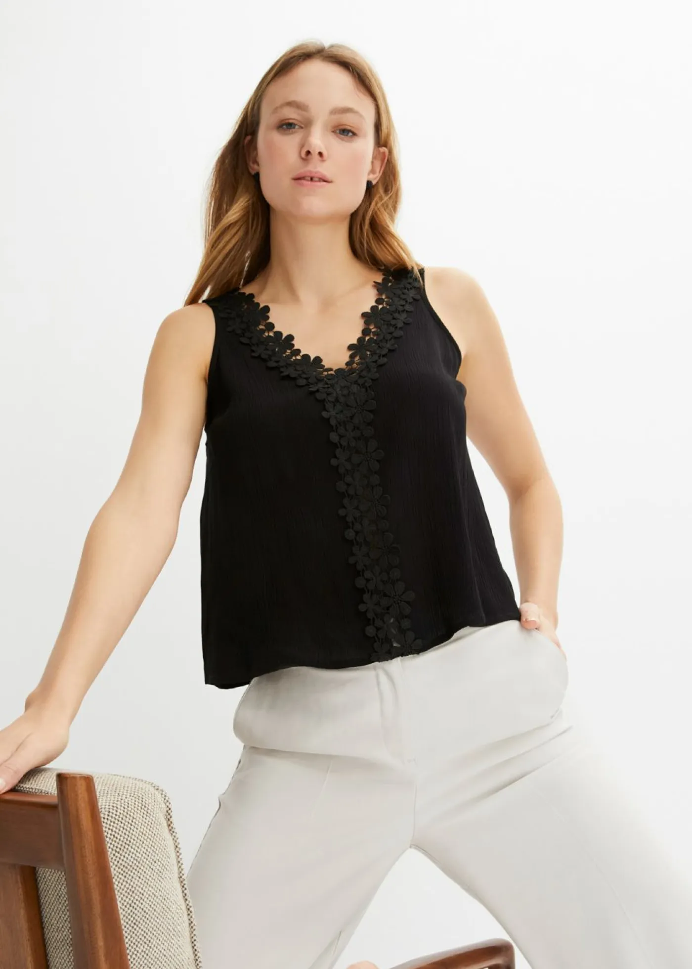 bonprix bonprix Camisas Y Blusas|Camisetas>Blusa de tejido arrugado estructurado Azul marino