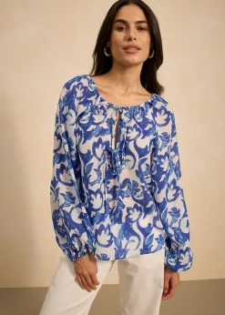 bonprix bonprix Camisas Y Blusas>Blusa de túnica estampada Blanco-azul