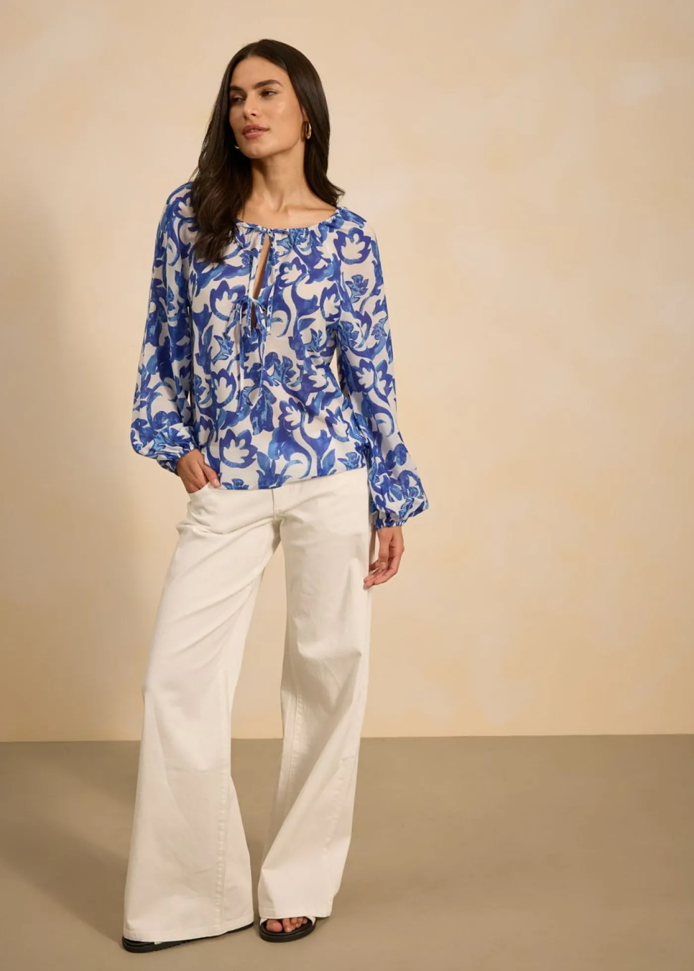 bonprix bonprix Camisas Y Blusas>Blusa de túnica estampada Blanco-azul